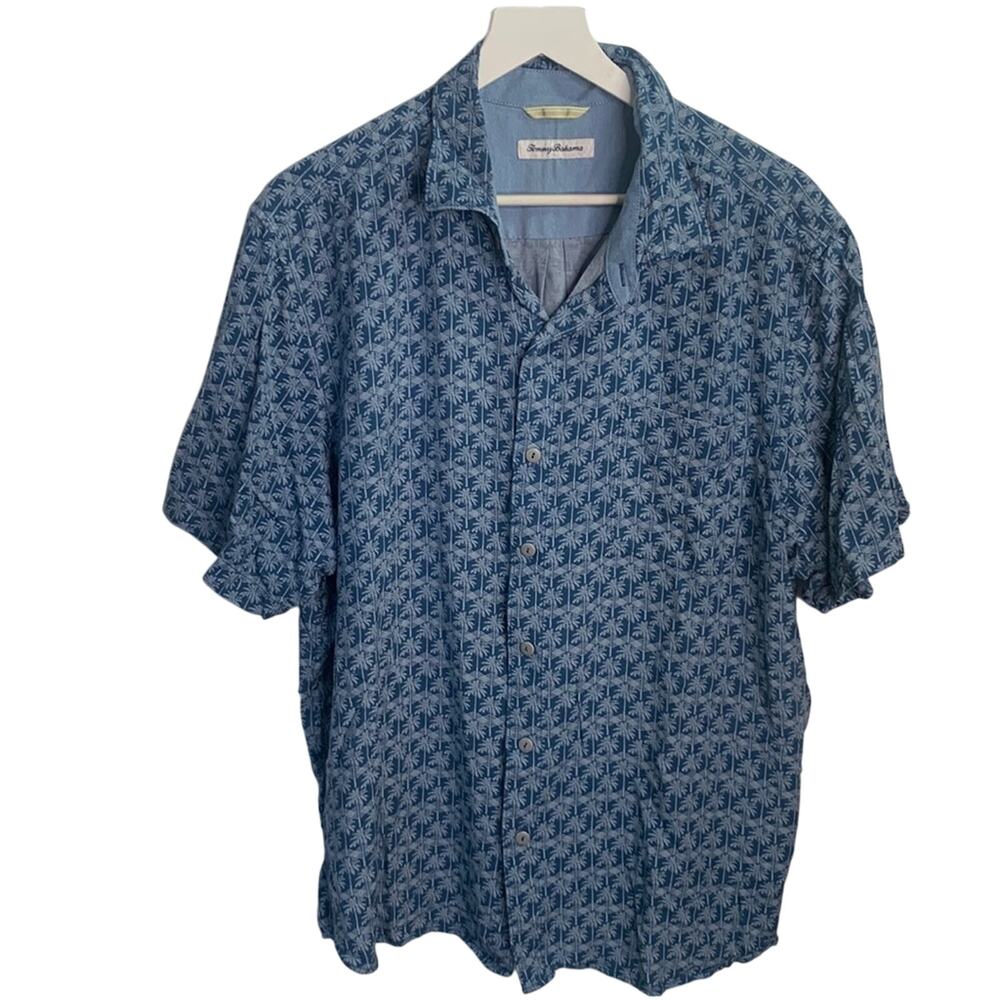 Tommy Bahama Palms Away Lenzing Viscose Blue Palmā Hawaiian Shirt M-071 Sz XL